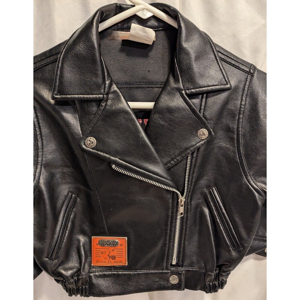 Disney Minnie Mouse Black Biker Jacket "Born to Ride" Faux Leather Kids Size 4T - Picture 10 of 16